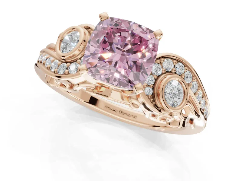 Cushion Cut Swirl Engagement Ring Setting for a Fancy Pink Lab-Grown Diamond | Rose Gold