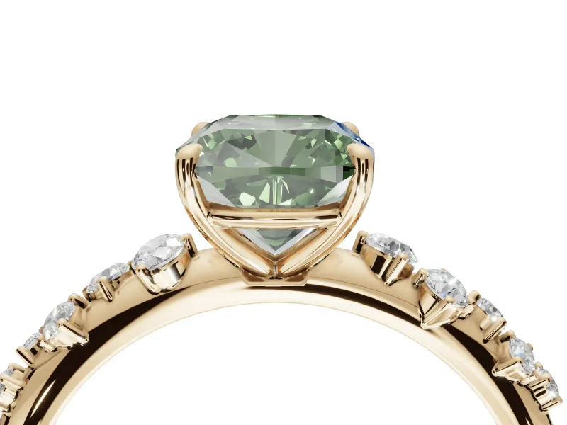 Cushion Cut Graduated Solitaire Engagement Ring Setting for a Fancy Green Lab-Grown Diamond | Yellow Gold