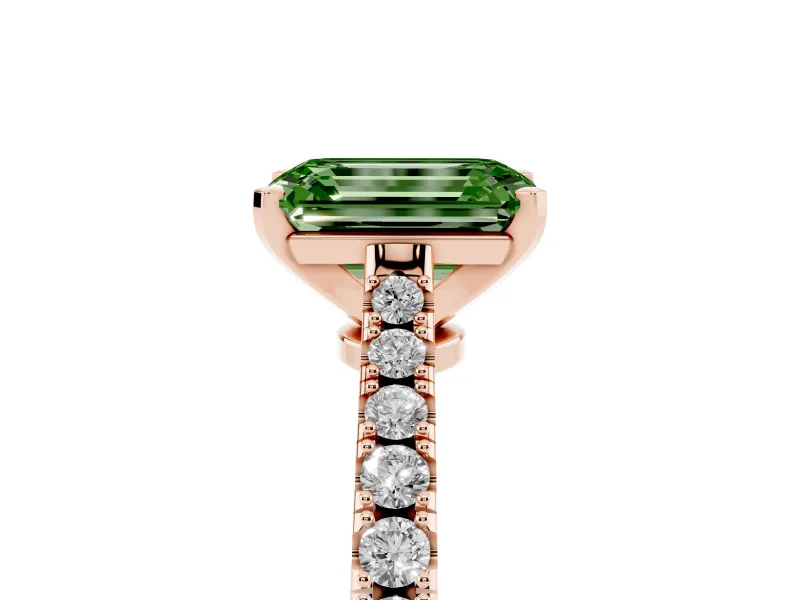 Emerald Cut Pavé Engagement Ring Setting for a Fancy Green Lab-Grown Diamond | Rose Gold - Design NV-24454