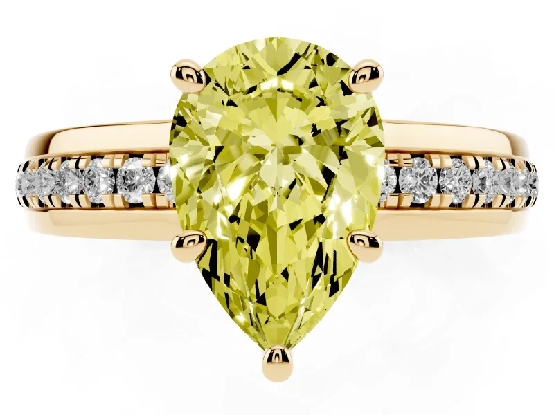 Pear-Shaped Channel Set Engagement Ring Setting for a Fancy Yellow Lab-Grown Diamond | Rope Collar | Yellow Gold