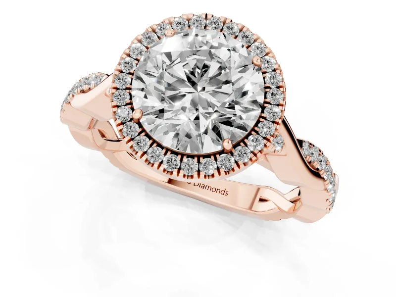 Round Halo Engagement Ring Setting | Pavé Twist Band | Rose Gold
