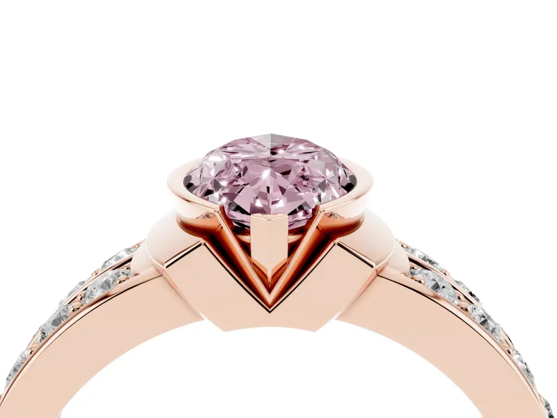Marquise Half Bezel Engagement Ring Setting for a Fancy Pink Lab-Grown Diamond | Double Row Channel Band | Rose Gold