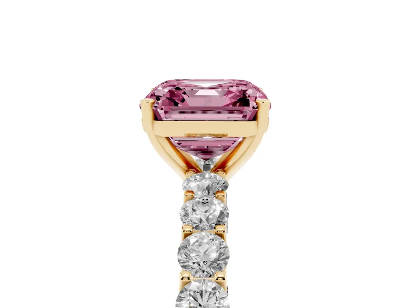 Asscher Cut Shared Prong Engagement Ring Setting for a Fancy Pink Lab-Grown Diamond | Yellow Gold