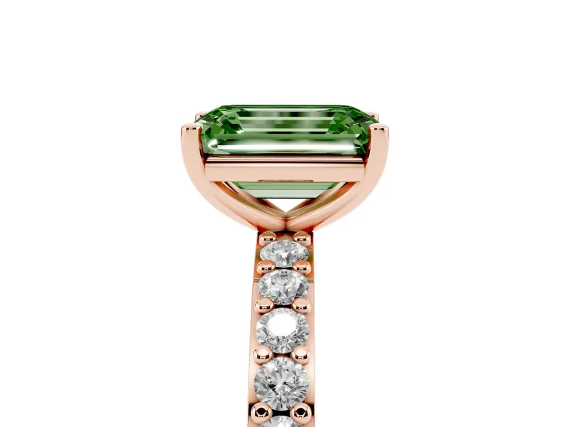 Emerald Cut Pavé Solitaire Engagement Ring Setting for a Fancy Green Lab-Grown Diamond | Single Row Band | Rose Gold