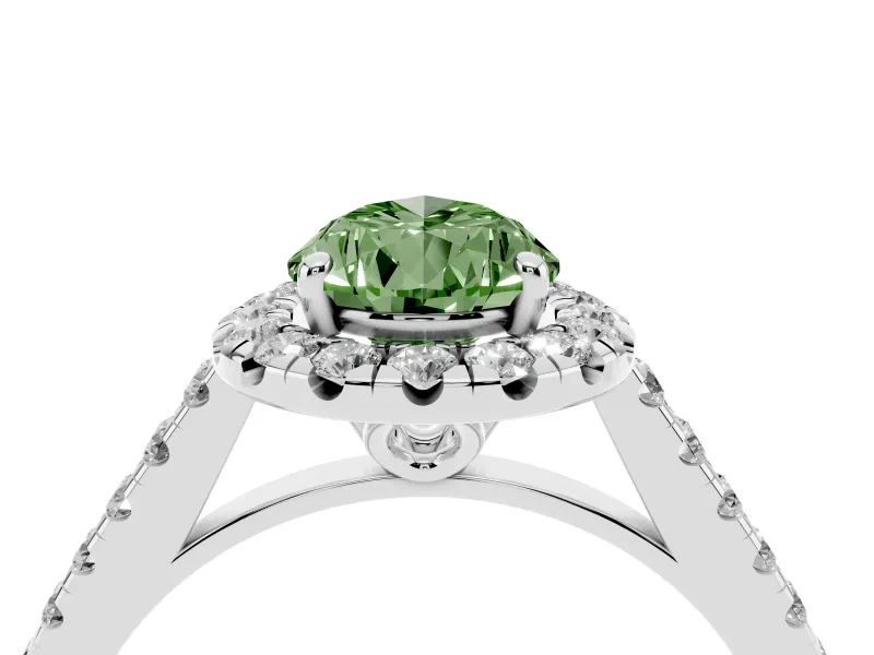 Pear-Shaped Raised Halo Engagement Ring Setting for a Fancy Green Lab-Grown Diamond | Pave Band | Sterling Silver