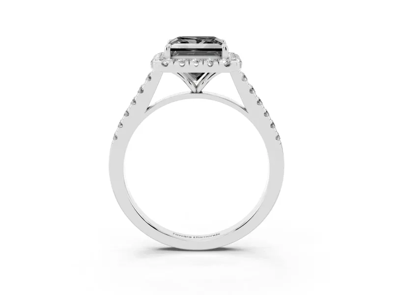 Princess Cut Halo Engagement Ring Setting for a Black Center | Pavé Shoulders | Sterling Silver