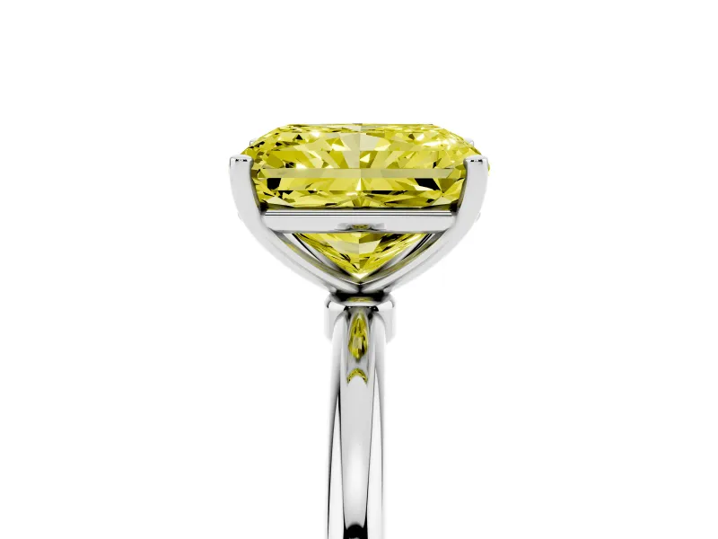 Radiant Cut Thin Solitaire Engagement Ring Setting for a Fancy Yellow Lab-Grown Diamond | Straight Plain Band | Platinum