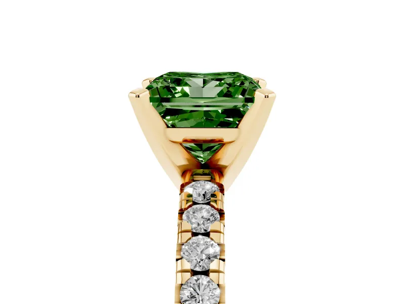 Princess Cut Pavé Engagement Ring Setting for a Fancy Green Lab-Grown Diamond | Yellow Gold