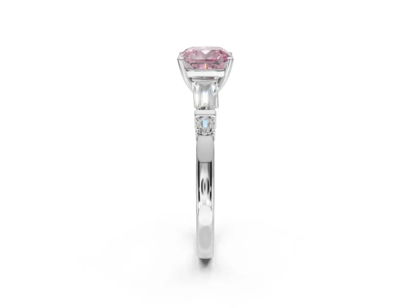 Cushion Cut Tapered Baguette Engagement Ring Setting for a Fancy Pink Lab-Grown Diamond | Sterling Silver