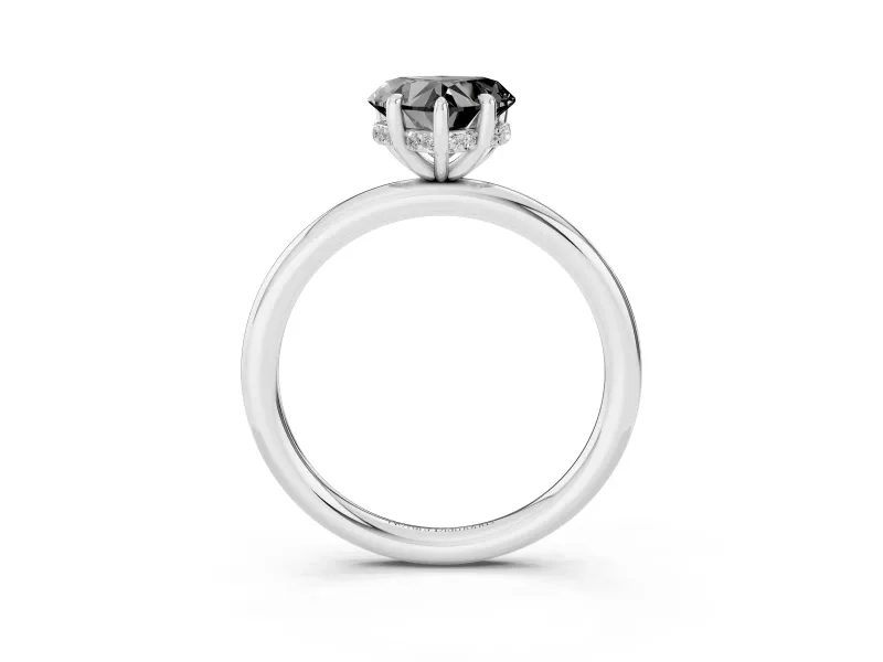 Fancy Black Heart Cut Diamond Solitaire Ring Set in White gold with Thin Band and Prong Setting