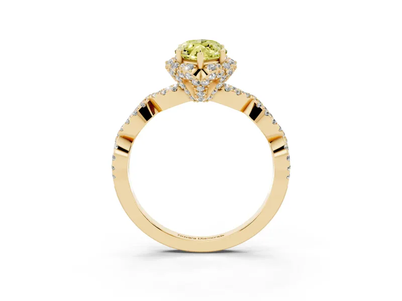 Marquise Milgrain Halo Engagement Ring Setting for a Fancy Yellow Lab-Grown Diamond | Graduated Shoulders | Yellow Gold