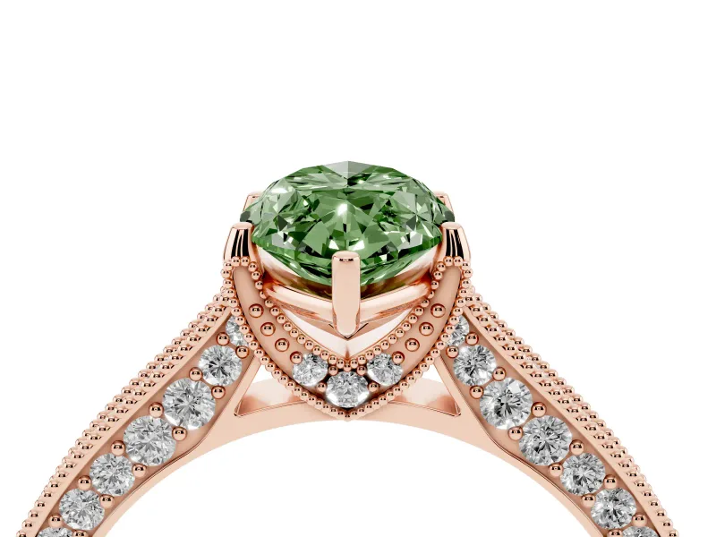 Marquise Hidden Halo Engagement Ring Setting for a Fancy Green Lab-Grown Diamond | Milgrain Pave | Rose Gold
