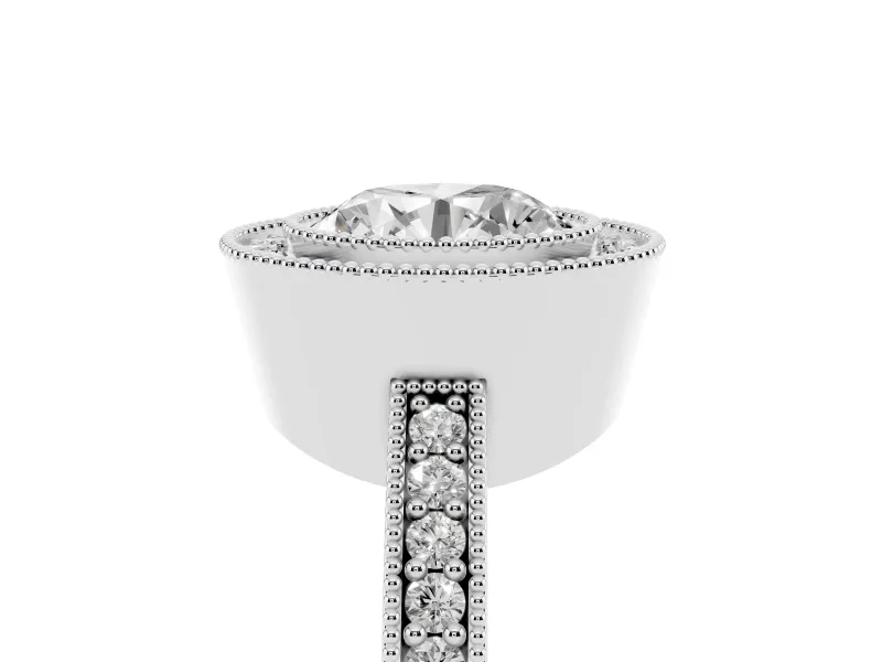 Round Milgrain Halo Engagement Ring Setting | Pave Band | Sterling Silver