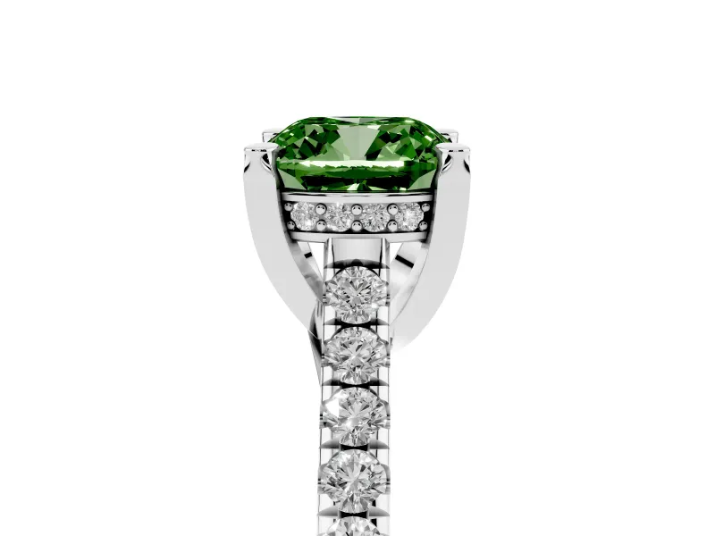 Cushion Cut Hidden Halo Pave Engagement Ring Setting for a Fancy Green Lab-Grown Diamond | Claw Prongs | White Gold