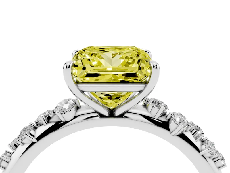 Fancy Yellow Princess Cut Diamond Cluster Solitaire Ring Set in Silver with Prong Setting