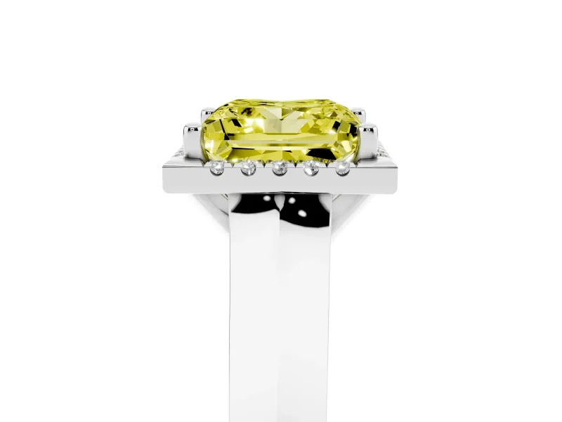 Princess Cut Knife-Edge Halo Engagement Ring Setting for a Fancy Yellow Lab-Grown Diamond | Platinum