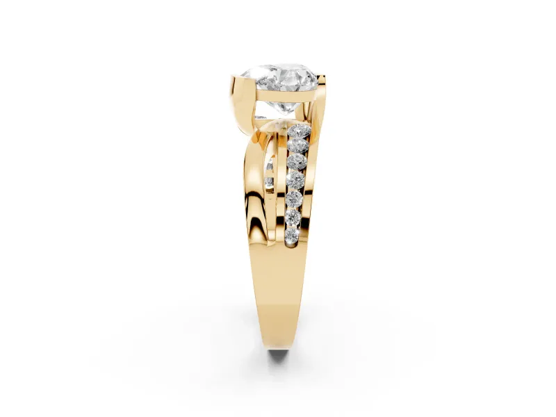 Heart-Shaped Graduated Channel Bypass Engagement Ring Setting | Split Shank | Yellow Gold