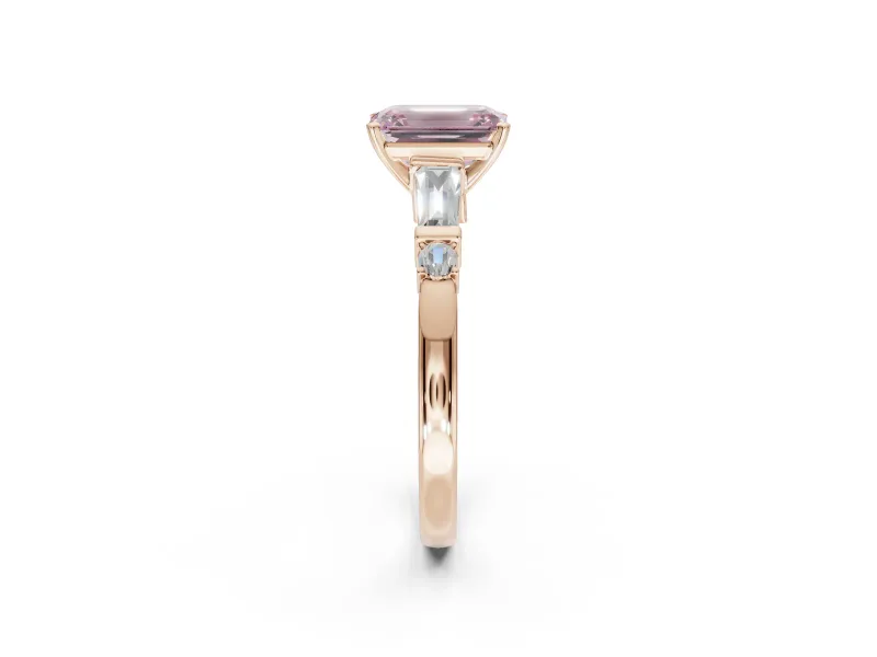 Emerald Cut Tapered Baguette Engagement Ring Setting for a Fancy Pink Lab-Grown Diamond | Rose Gold