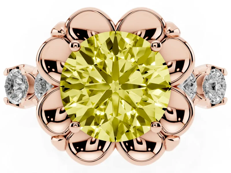 Round Floral Engagement Ring Setting for a Fancy Yellow Lab-Grown Diamond | Petal Frame | Rose Gold