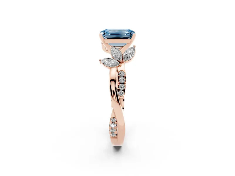 Emerald Cut Floral Vine Engagement Ring Setting for a Fancy Blue Lab-Grown Diamond | Rose Gold