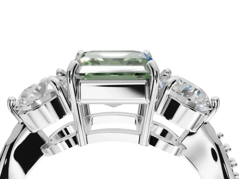 Asscher Cut Engagement Ring Setting for a Fancy Green Lab-Grown Diamond | Sterling Silver - Design NV-24901