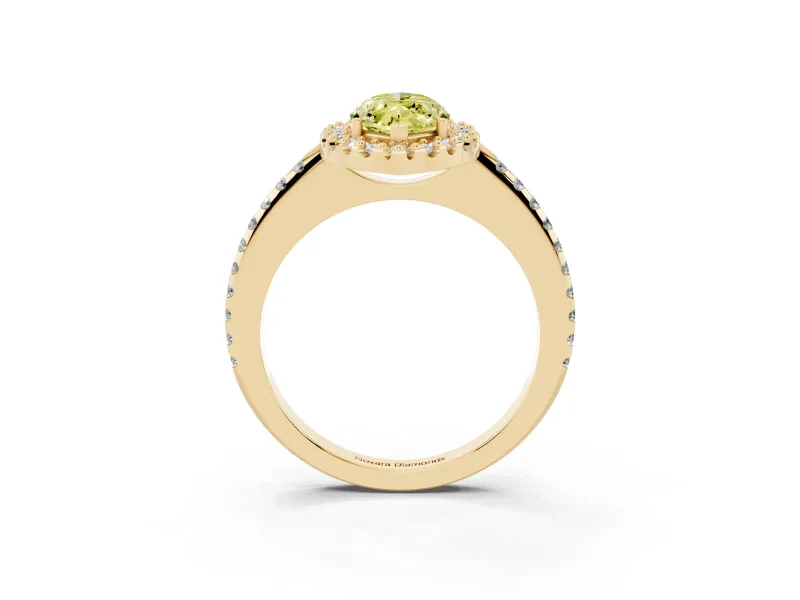 Marquise Pave Halo Engagement Ring Setting for a Fancy Yellow Lab-Grown Diamond | Pave Band | Yellow Gold
