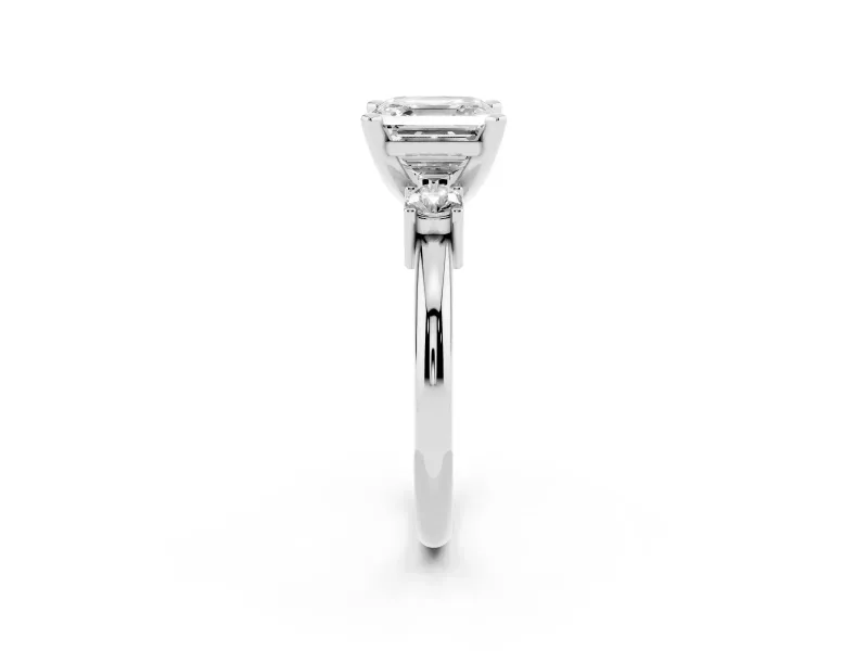 Three-Stone Asscher Cut Diamond Ring Set in Platinum with Prong Setting and Plain Band