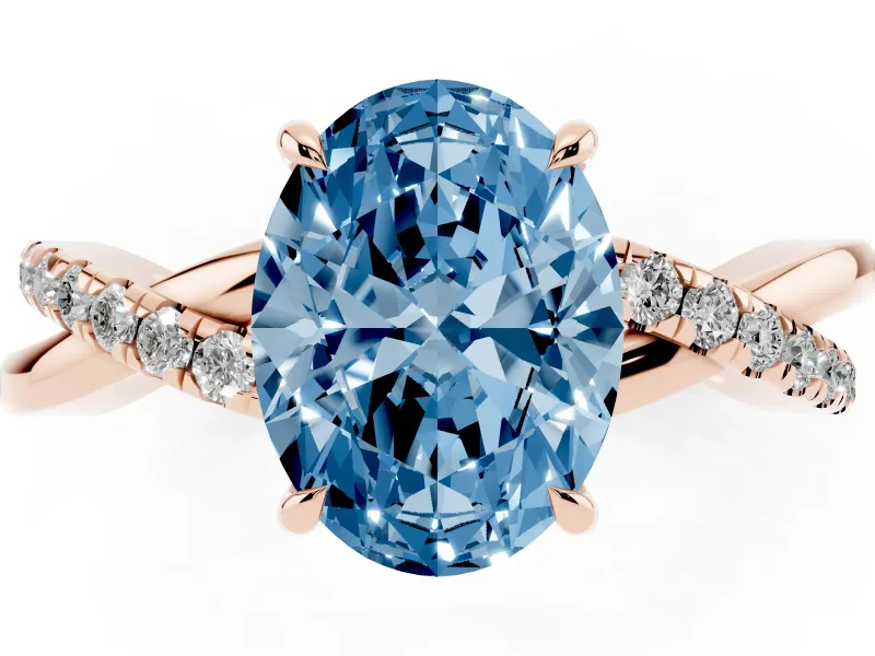 Oval Crossover Engagement Ring Setting for a Fancy Blue Lab-Grown Diamond | Rose Gold