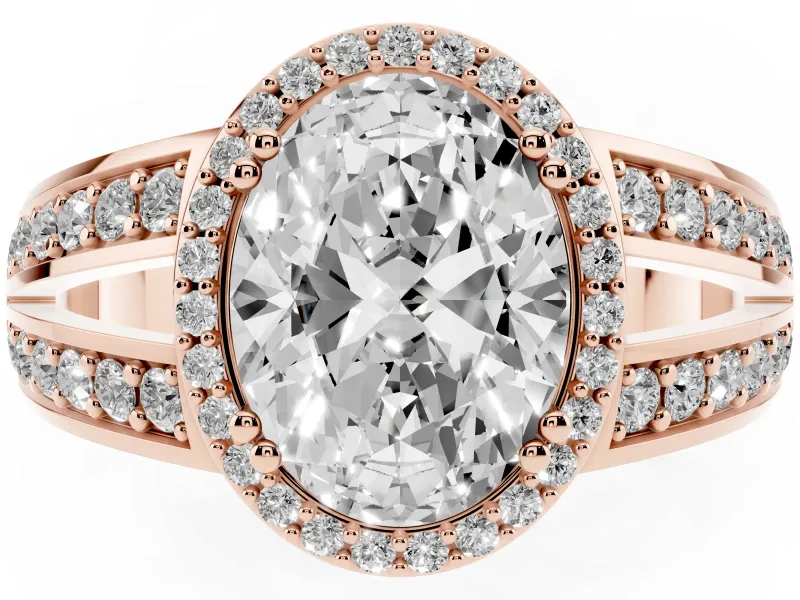 Oval Halo Engagement Ring Setting | Two-Row Pave Split Shank | Rose Gold