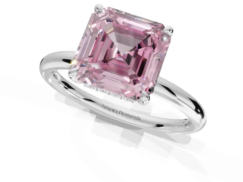 Asscher Cut Hidden Halo Ring Setting for a Fancy Pink Lab-Grown Diamond | Platinum