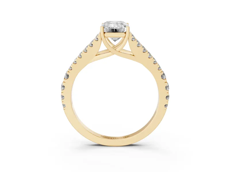 Emerald Cut Graduated Pave Split Shank Engagement Ring Setting | V Split Shoulders | Yellow Gold