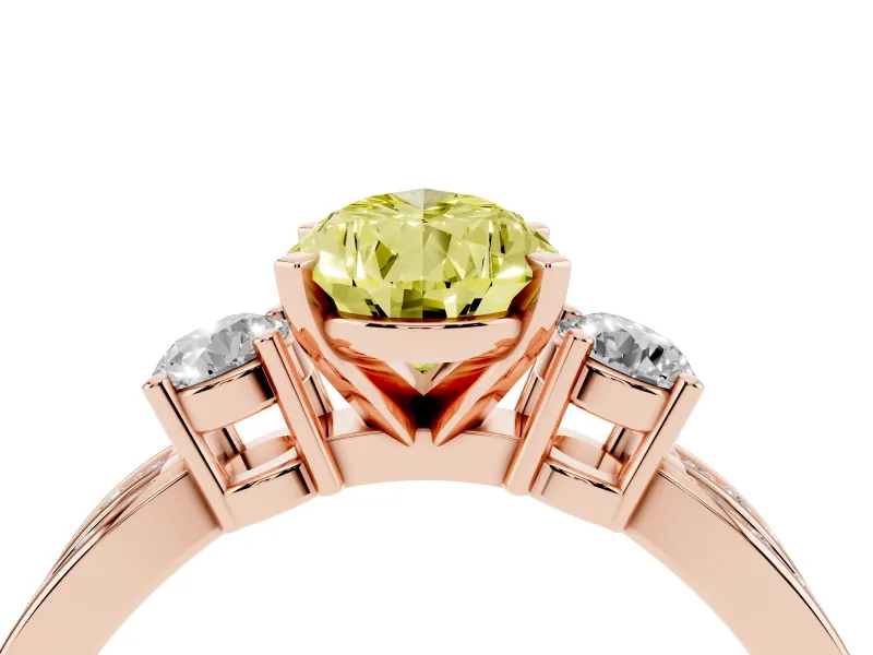 Fancy Yellow Three-Stone Pear Cut Diamond Twist Band Ring Set in Rose gold with Pavé Accents and Prong Setting