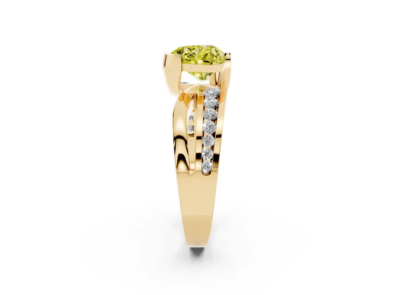 Heart-Shaped Graduated Bypass Engagement Ring Setting for a Fancy Yellow Lab-Grown Diamond | Split Shank | Yellow Gold