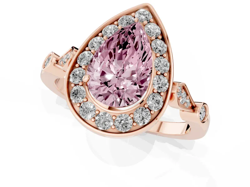 Pear-Shaped Halo Engagement Ring Setting for a Fancy Pink Lab-Grown Diamond | Bezel Station Shoulders | Rose Gold