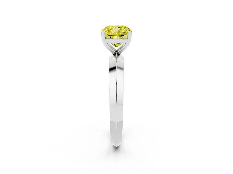Fancy Yellow Cushion Cut Diamond Solitaire Engagement Ring Set in Silver with Flat Band and Prong Setting