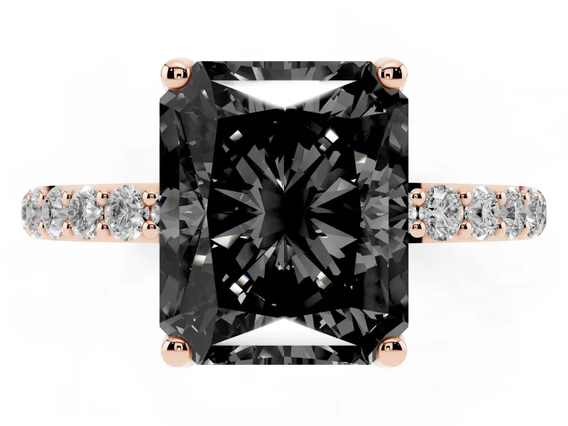 Radiant Cut Pavé Solitaire Engagement Ring Setting for a Black Center | Slim Band | Rose Gold