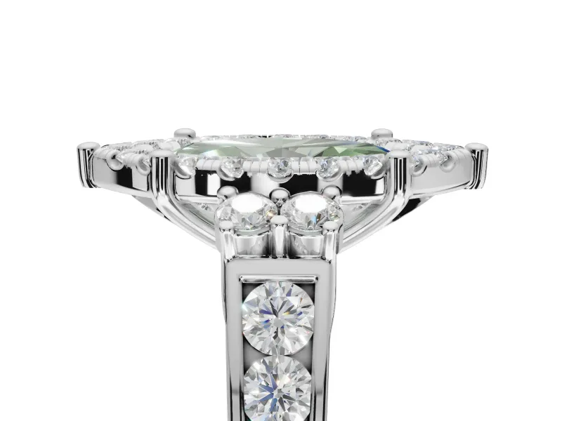 Marquise Halo Engagement Ring Setting for a Fancy Green Lab-Grown Diamond | Graduated Channel Band | Sterling Silver