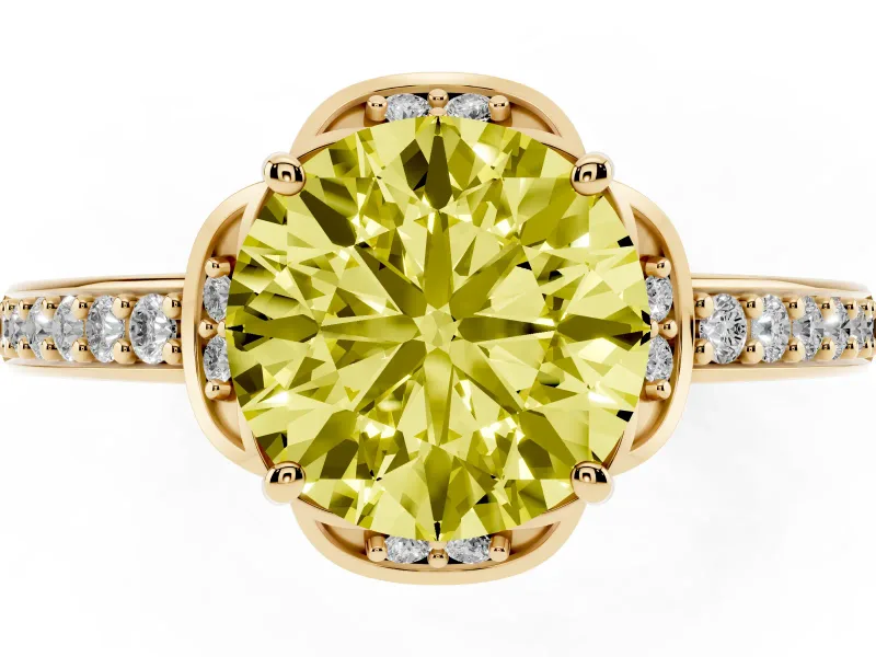 Round Floral Pavé Engagement Ring Setting for a Fancy Yellow Lab-Grown Diamond | Yellow Gold