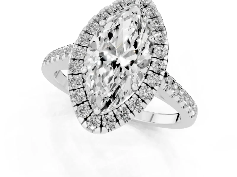 Marquise Halo Engagement Ring Setting | Pave Shoulders | Platinum