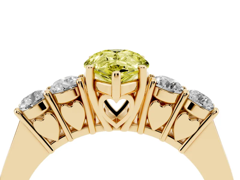Pear-Shaped 5 Stone Engagement Ring Setting for a Fancy Yellow Lab-Grown Diamond | Yellow Gold