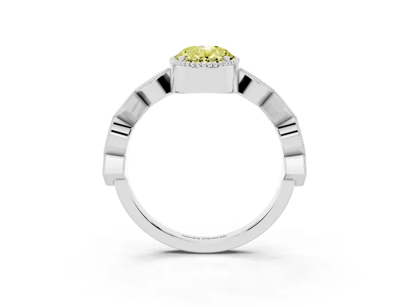 Fancy Yellow Oval Cut Diamond Milgrain Marquise Twist Band Ring Set in Platinum with Prong Setting