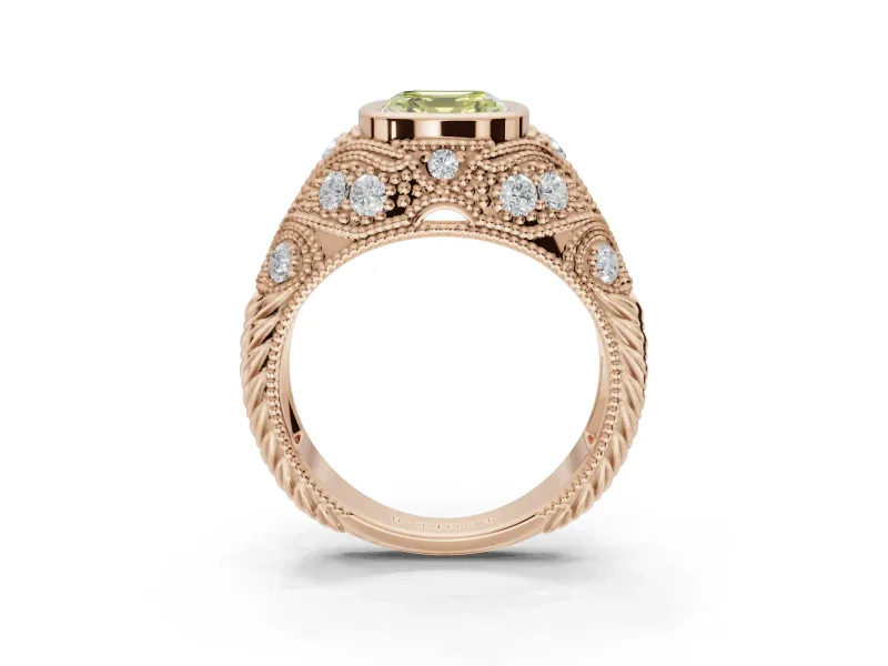 Asscher Cut Vintage Bezel Engagement Ring Setting for a Fancy Yellow Lab-Grown Diamond | Rose Gold