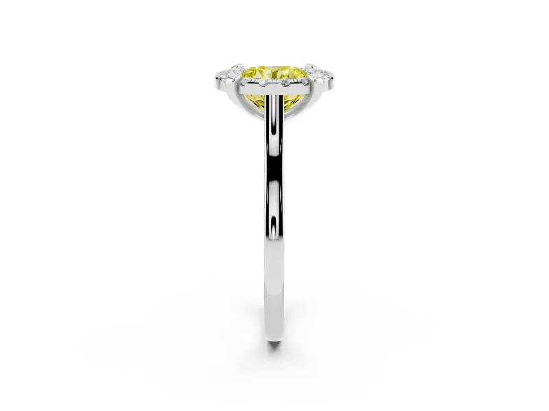 Round Halo Engagement Ring Setting for a Fancy Yellow Lab-Grown Diamond | Claw Corners | White Gold