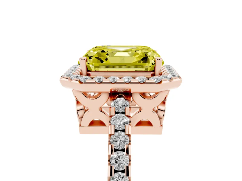 Asscher Cut Pave Halo Engagement Ring Setting for a Fancy Yellow Lab-Grown Diamond | Rose Gold