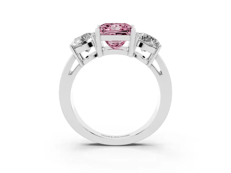 Princess Cut Three Stone Engagement Ring Setting for a Fancy Pink Lab-Grown Diamond | Wide Plain Band | Platinum