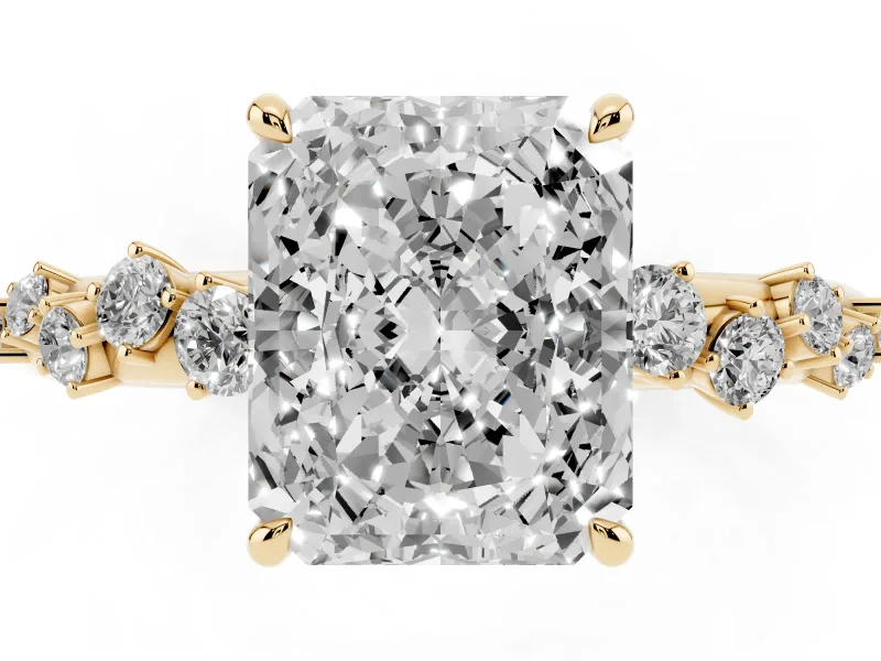 Radiant Cut Solitaire Engagement Ring Setting | Graduated Scattered Accents | Yellow Gold