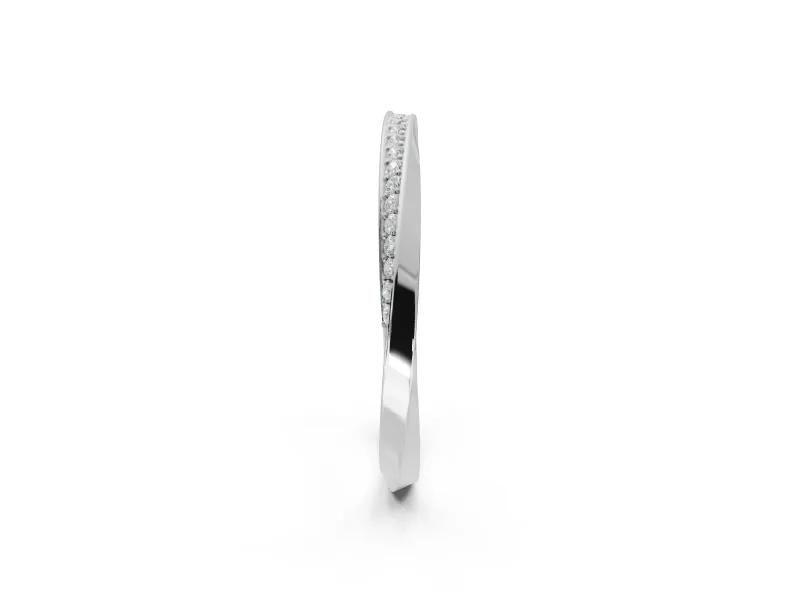 Round Lab-Grown Diamond Pavé Ribbon Twist Wedding Band | Polished Turn | Sterling Silver