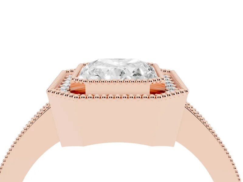 Radiant Cut Milgrain Halo Engagement Ring Setting | Pave Band | Rose Gold
