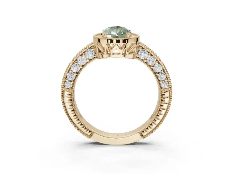 Pear-Shaped Milgrain Halo Engagement Ring Setting for a Fancy Green Lab-Grown Diamond | Wide Pavé Band | Yellow Gold
