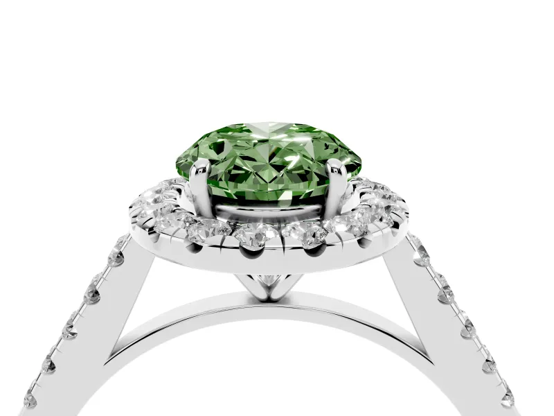 Oval Halo Engagement Ring Setting for a Fancy Green Lab-Grown Diamond | Pave Shoulders | White Gold